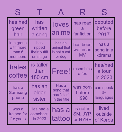 Star Lost Bingo Card