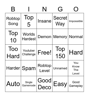 Geometry Dash Bingo Card