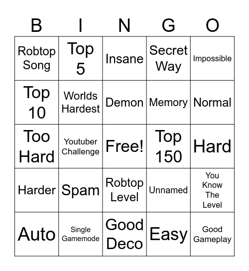 Geometry Dash Bingo Card