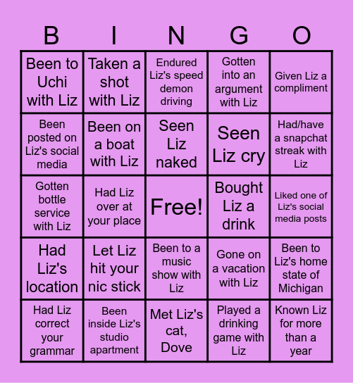 LIZ BINGO Card