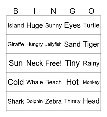 Animals Bingo Card
