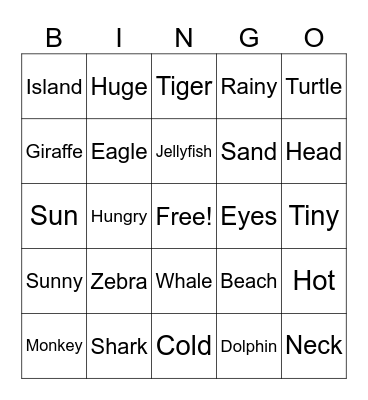 Animals Bingo Card