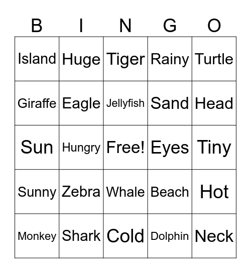 Animals Bingo Card