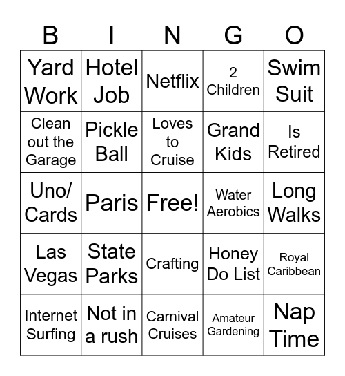 Claudette's Retirement Bingo Card