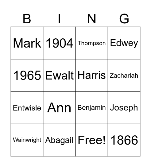 Wainwright cemetery bingo! Bingo Card