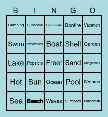 Summer Bingo Card