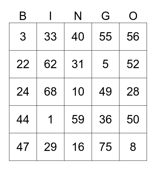Bingo EE PAPP Bingo Card