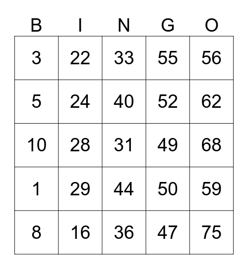 Bingo EE PAPP Bingo Card