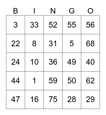Bingo EE PAPP Bingo Card