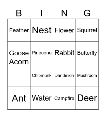 Nature Bingo Card