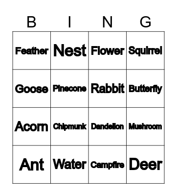 Nature Bingo Card