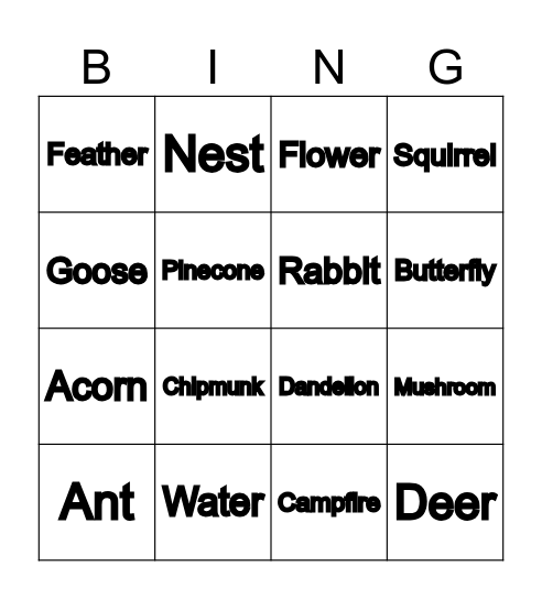 Nature Bingo Card