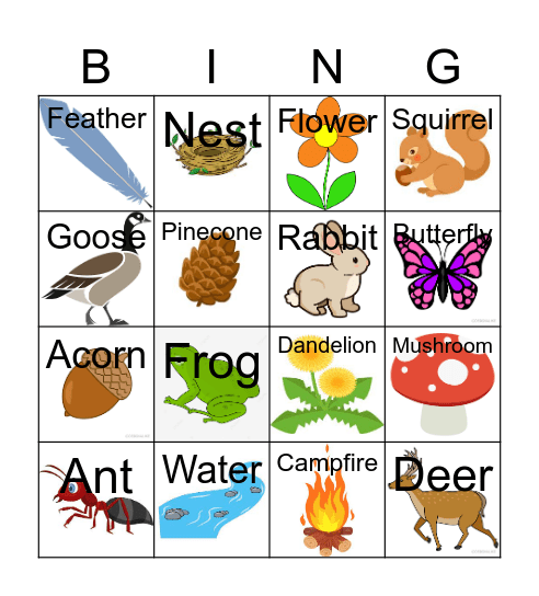 Nature Bingo Card