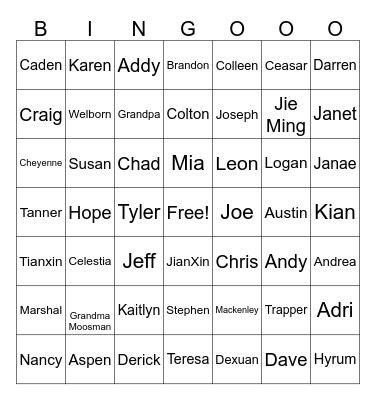 Reunion 2023 Bingo Card