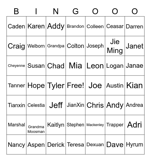 Reunion 2023 Bingo Card