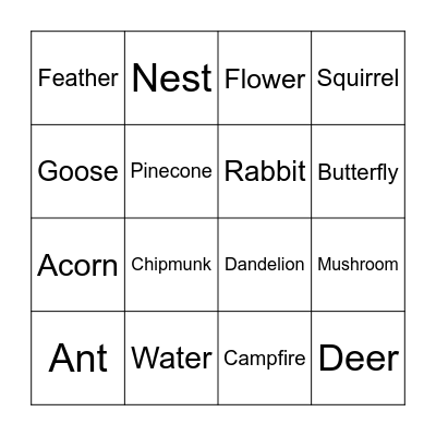 Nature Bingo Card