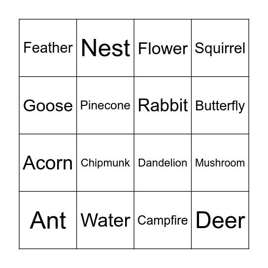 Nature Bingo Card