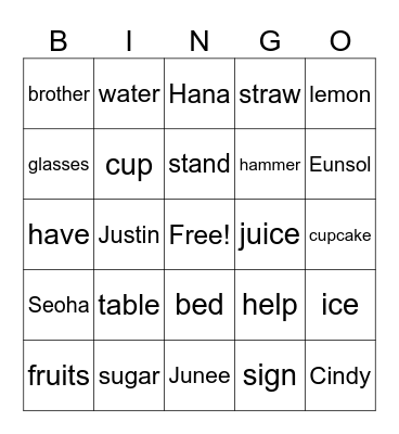 The Lemonade Stand 1 Bingo Card