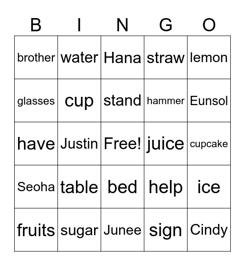 The Lemonade Stand 1 Bingo Card
