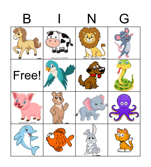 ASL Animals Bingo Card