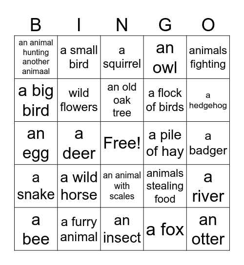 British Wildlife Bingo Card