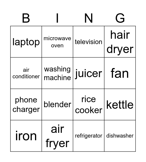 APPLIANCES & DEVICES Bingo Card