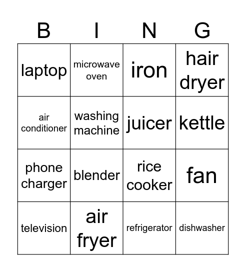 APPLIANCES & DEVICES Bingo Card