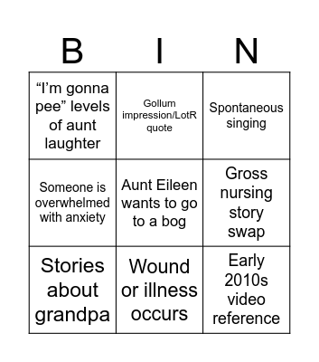 Family Vacay Bingo Card