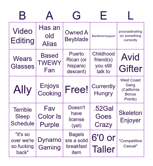 Some guys Bingo thing Bingo Card