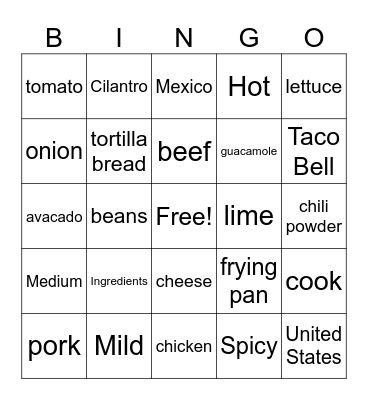 TACO BINGO Card