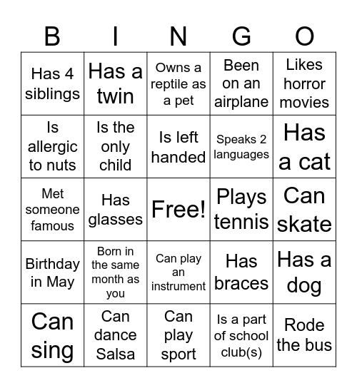 FIND YOUR BUDDY Bingo Card