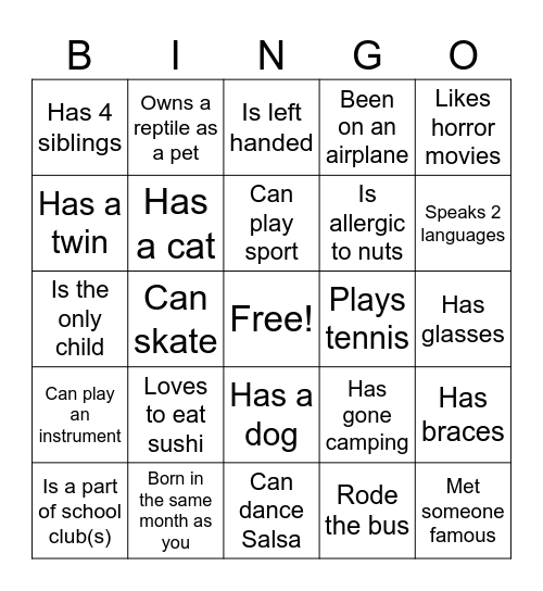 FIND YOUR BUDDY Bingo Card