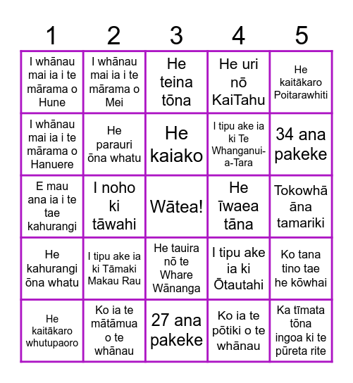Wharewhare Whakawhanaunga Bingo Card