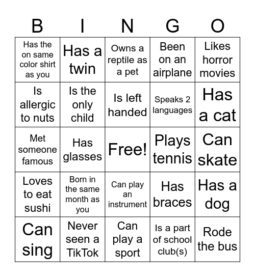 Getting to know YOU…..Bingo Card