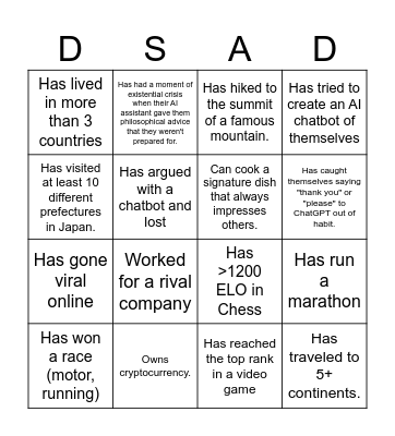 Find someone who... Bingo Card