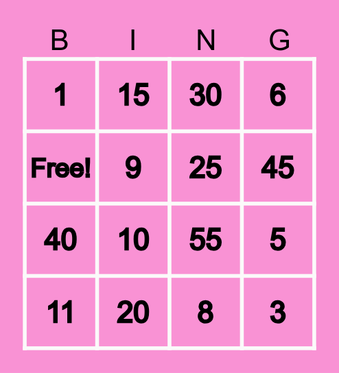 Number Bingo Card