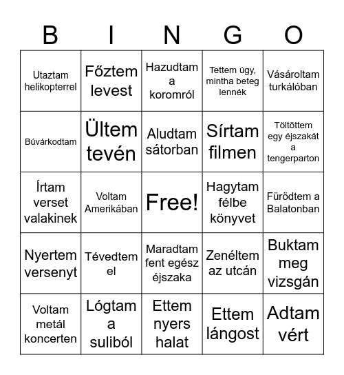 Én még soha sem… Bingo Card