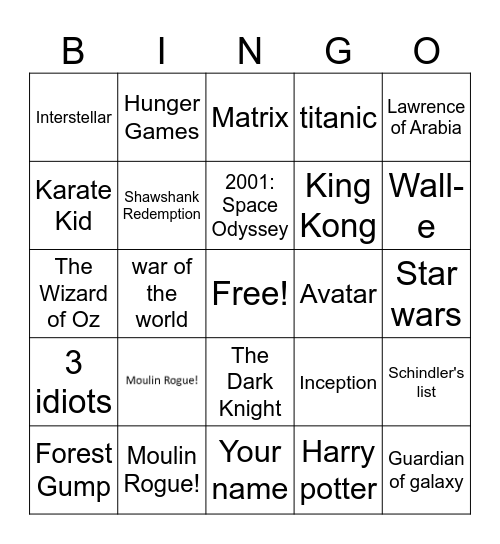 Movie Bingo Card