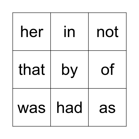 COMMON WORDS Bingo Card