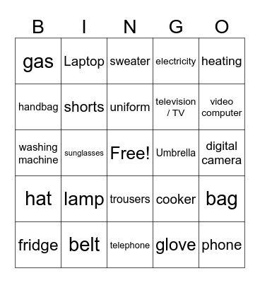 A2 - VOCABULARY Bingo Card