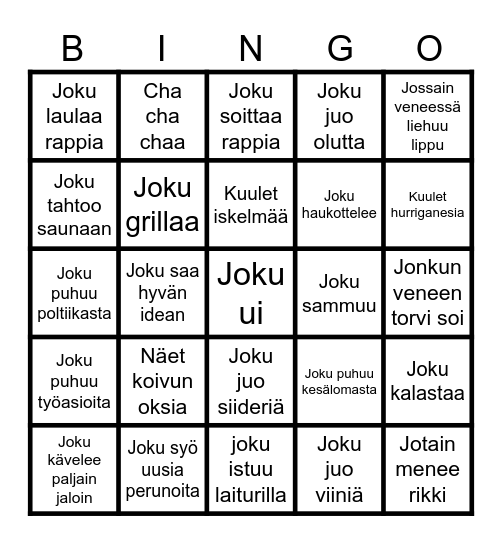 Juhannus Bingo Card