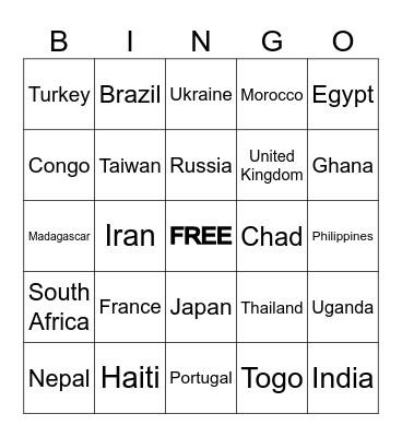 COUNTRY BINGO Card