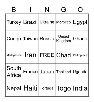 COUNTRY BINGO Card