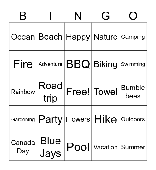 All things Summer Bingo Card