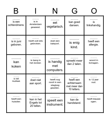 Kennismakingsbingo Card