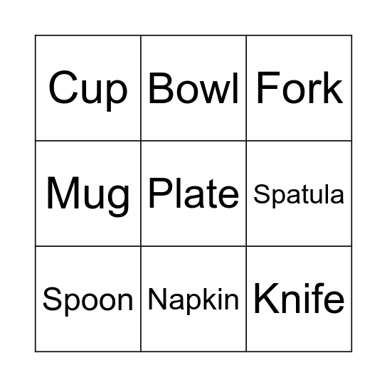 Table Vocabulary Bingo Card