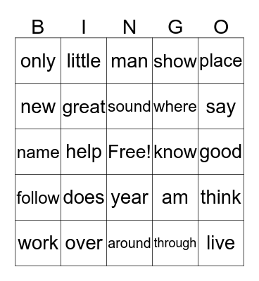 List B Bingo Card