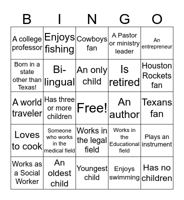 Human Bingo Card