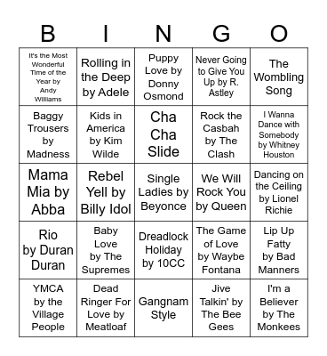 Cheesy Musical Bingo!! Bingo Card