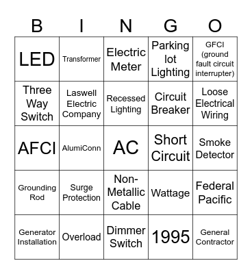 Laswell Electric Company - BINGO Card